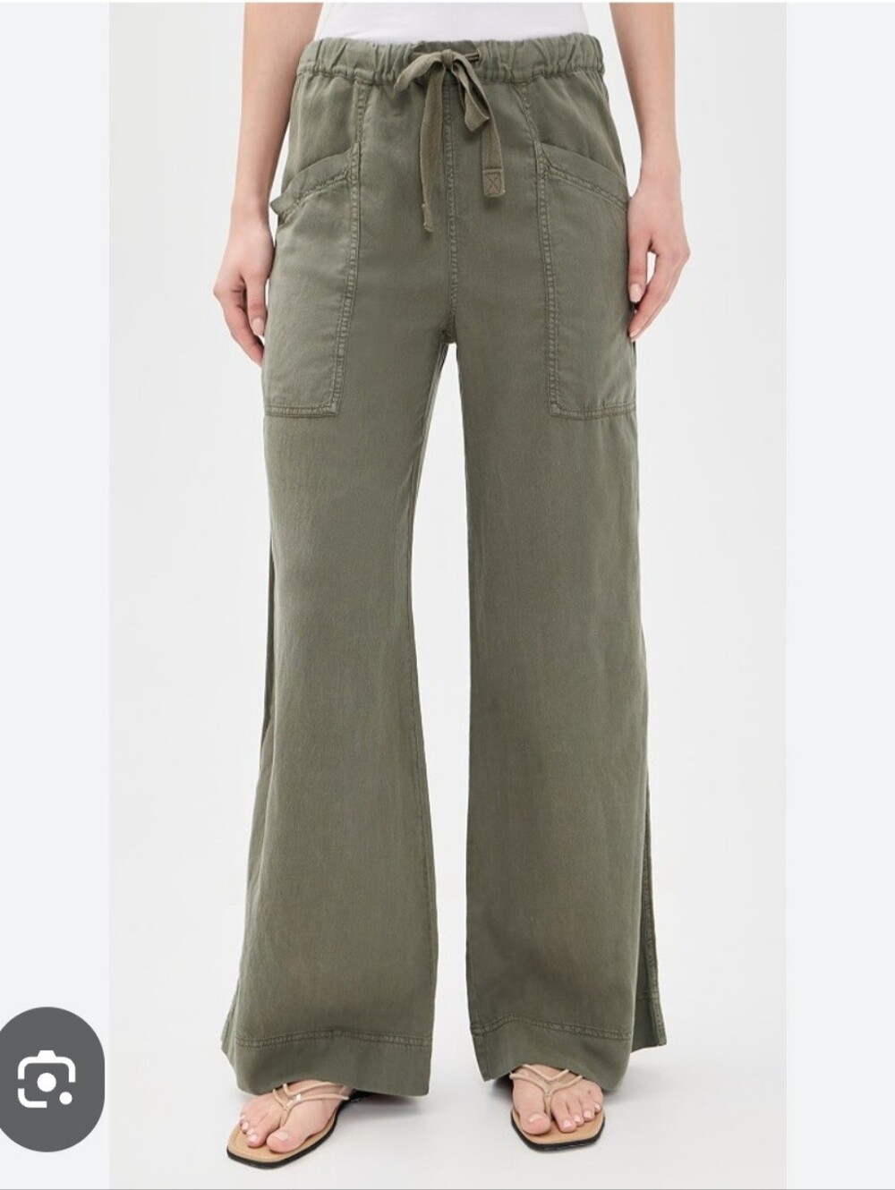 O Faherty Topango Drape Olive Green Wide-Leg Pants Medium